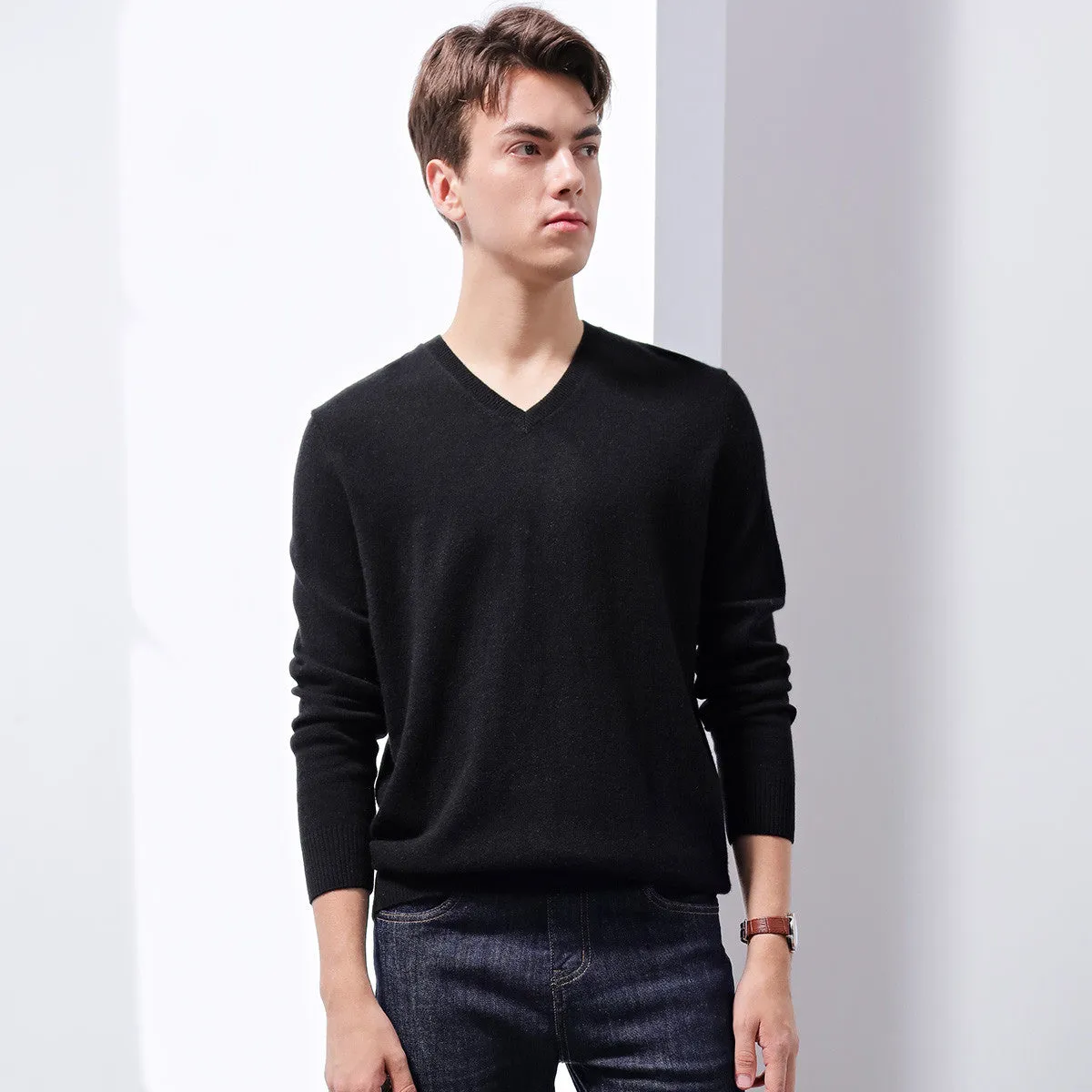 100% Cashmere Mens V Neck Sweater