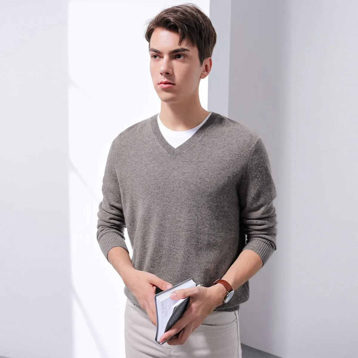 100% Cashmere Mens V Neck Sweater