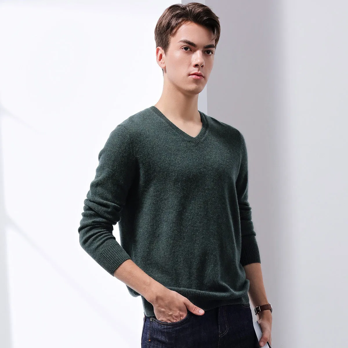 100% Cashmere Mens V Neck Sweater