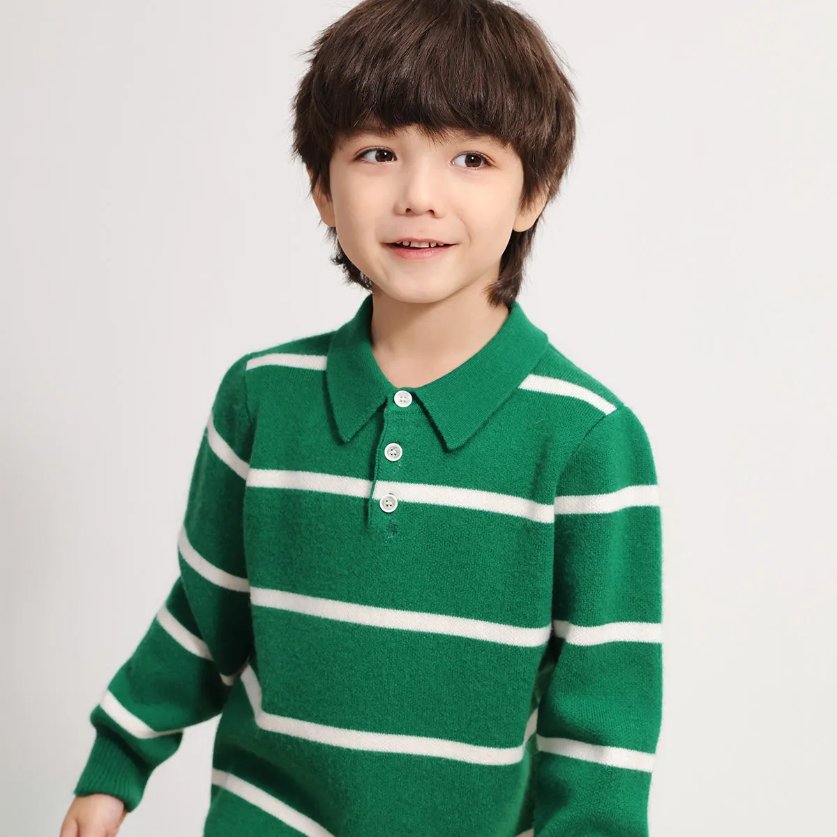 100% Wool Kids Polo Collar Striped Sweater