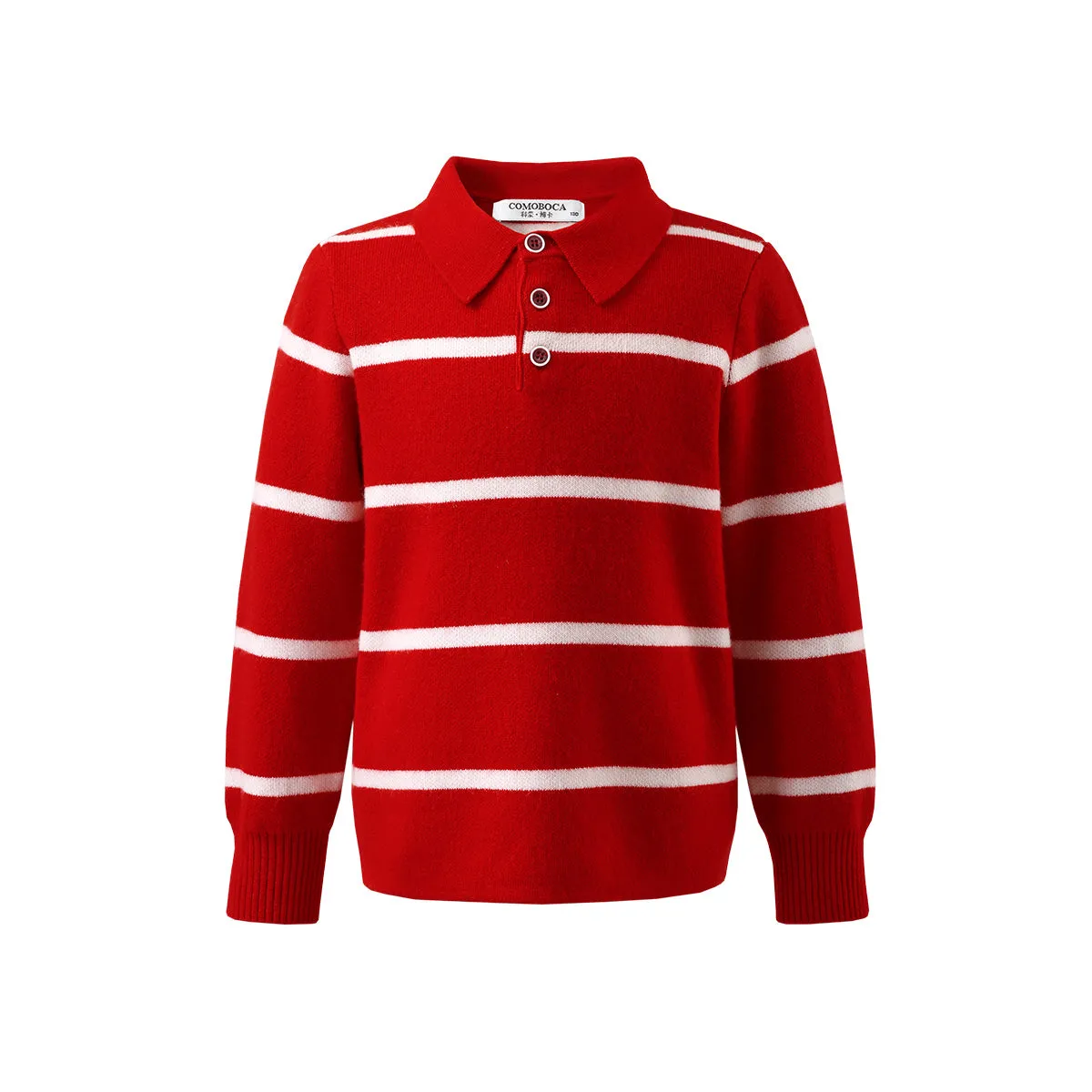 100% Wool Kids Polo Collar Striped Sweater