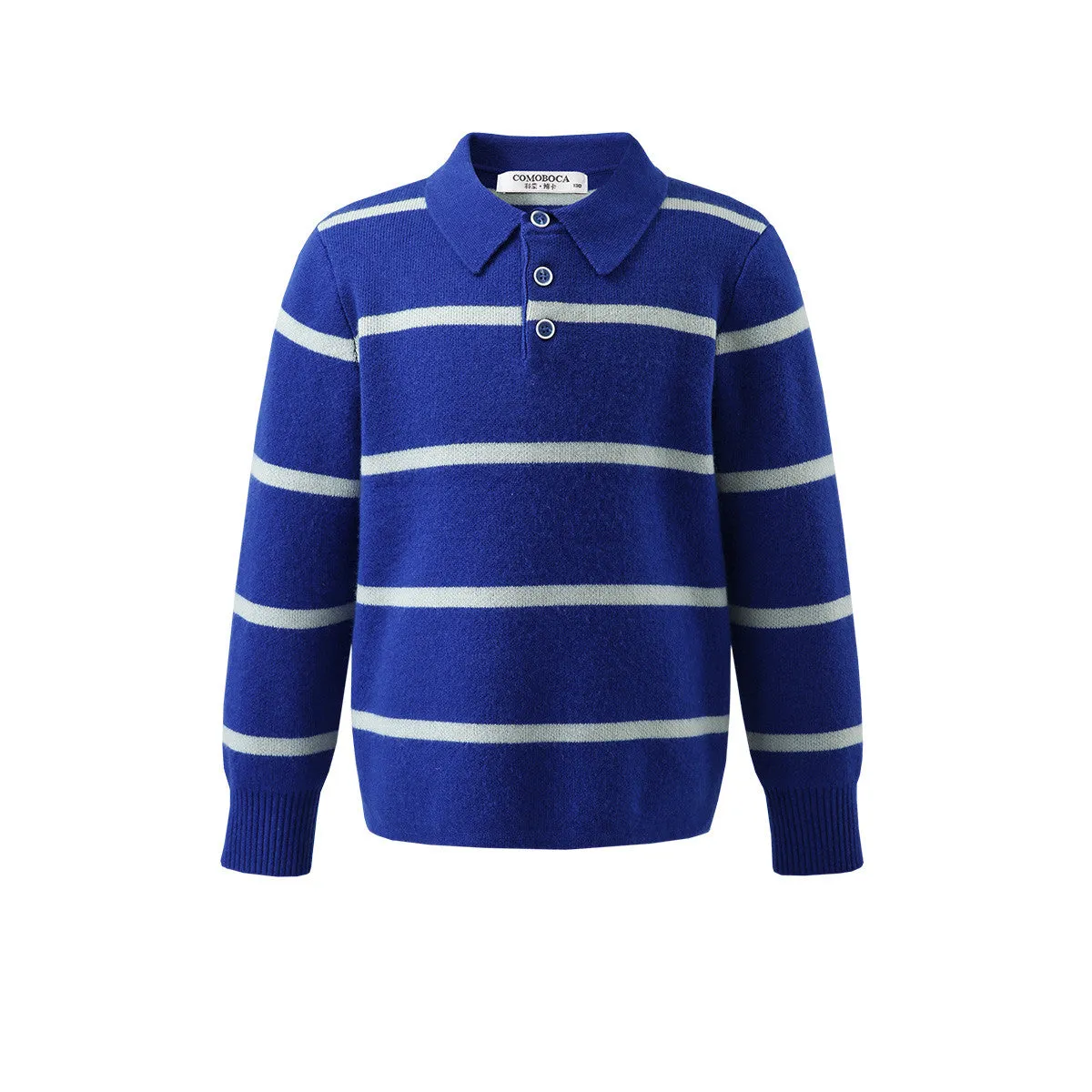 100% Wool Kids Polo Collar Striped Sweater