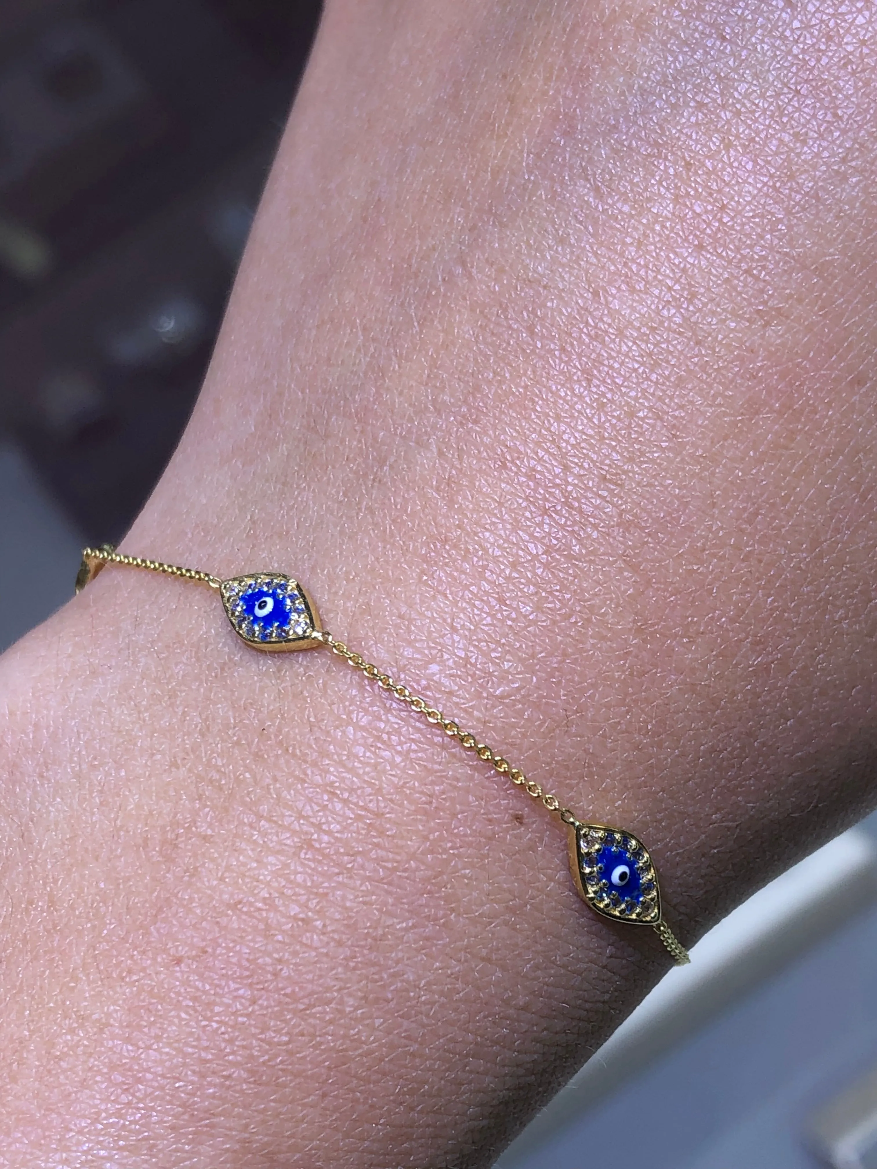 14K Gold Bezel Evil Eye Children's Bracelet