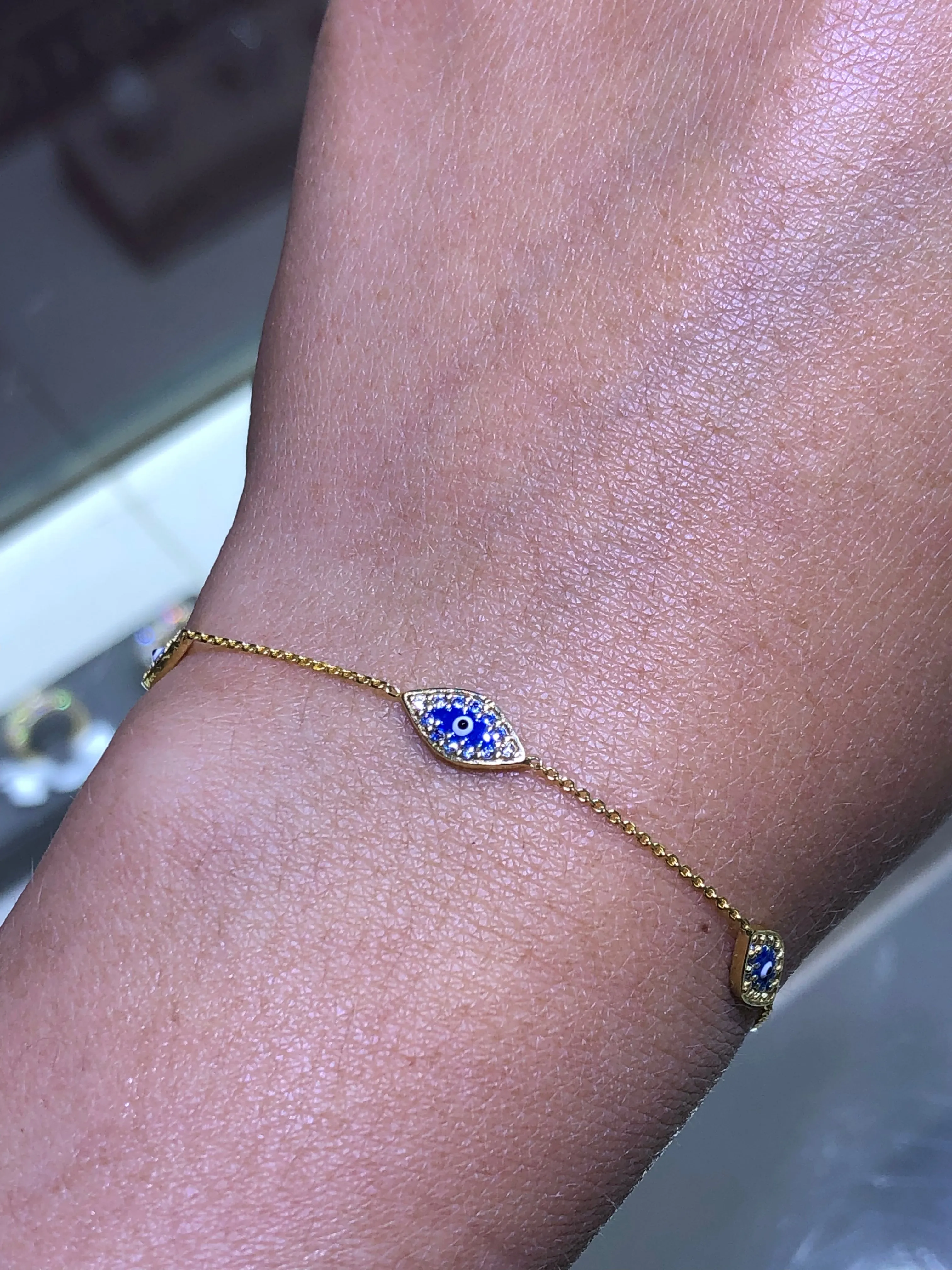 14K Gold Bezel Evil Eye Children's Bracelet