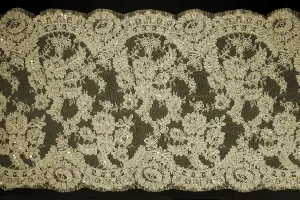 18" Sequined & Pearled Floral Ivory Alençon Galloon Lace (Made in France)