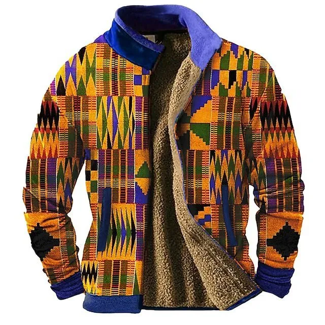 3d Printed Autumn And Winter Patchwork Pattern Casual Jacket Men