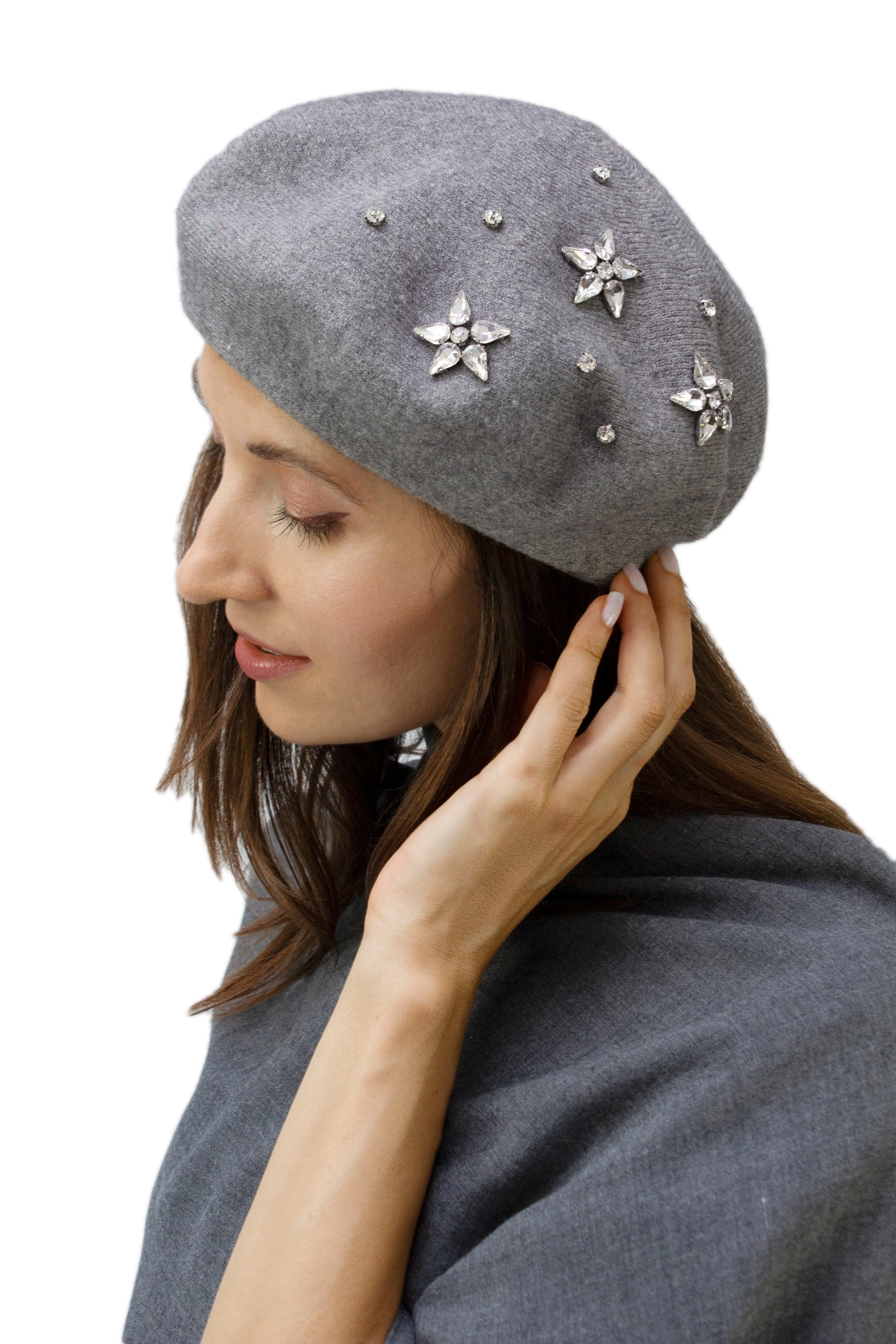 Adrienne Vittadini Rhinestone Star Knit Beret