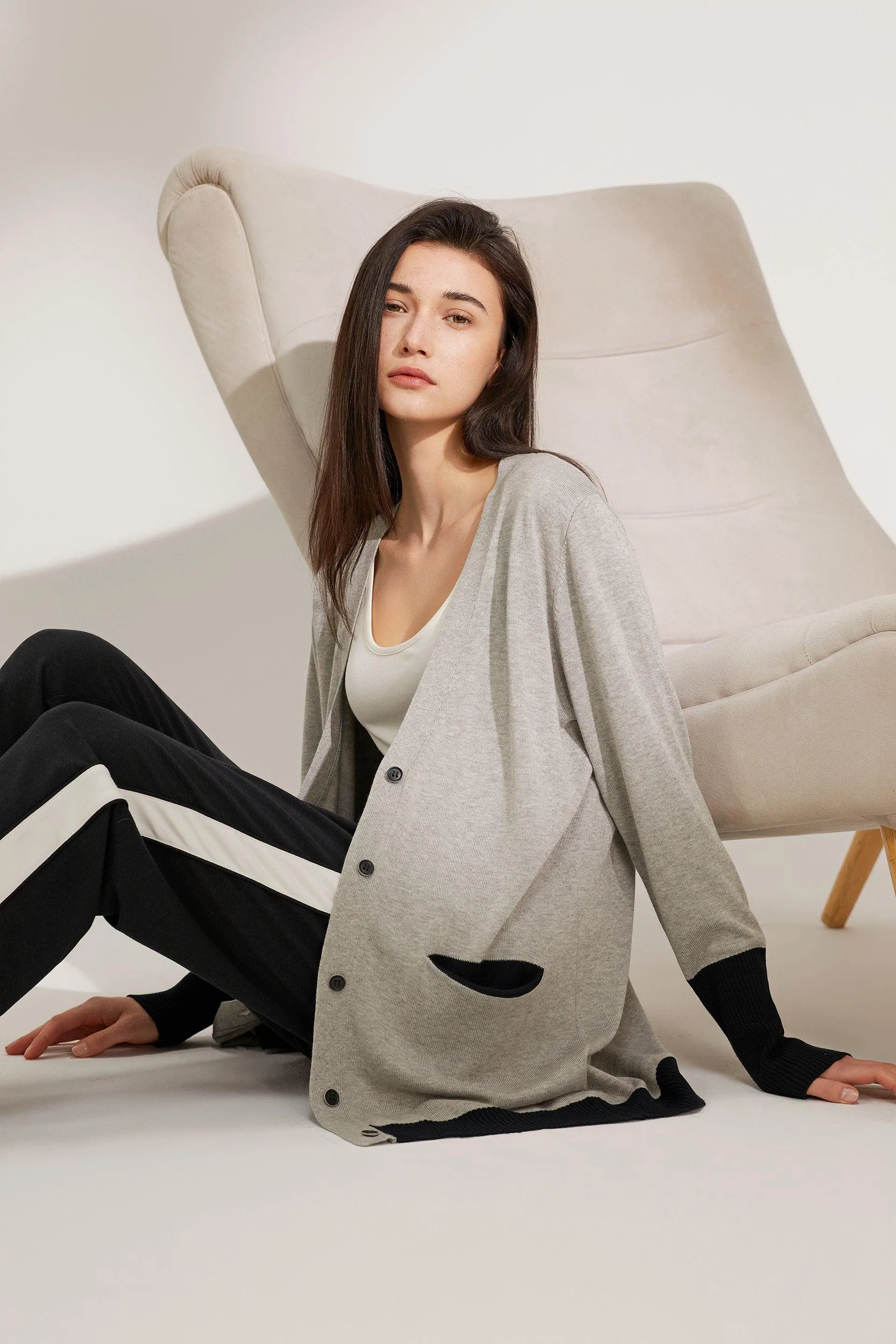 Bamboo Contrast Sleeve Cardigan