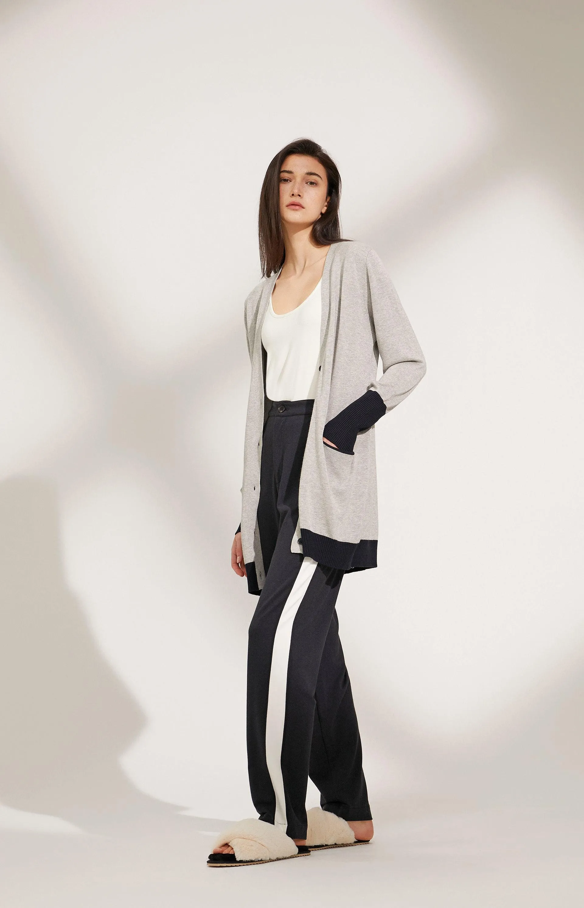 Bamboo Contrast Sleeve Cardigan