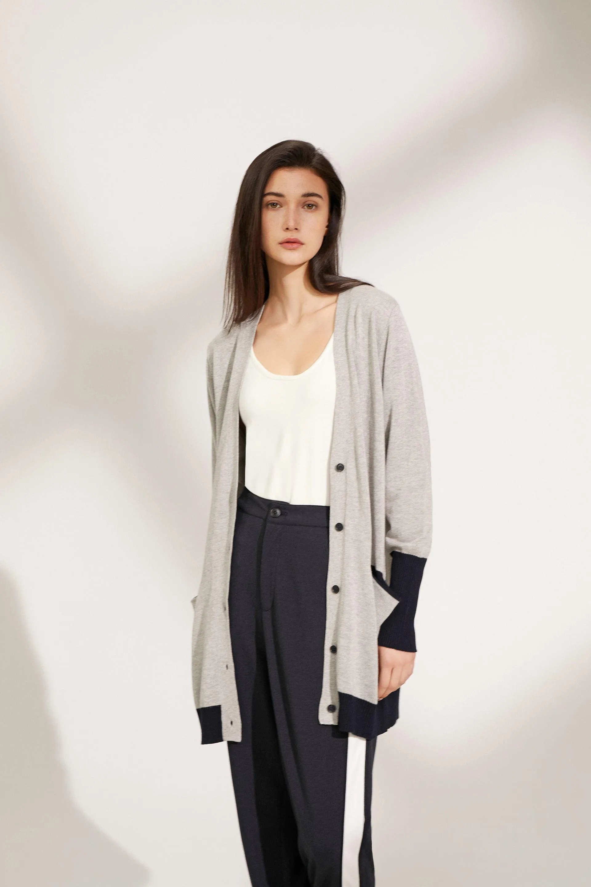 Bamboo Contrast Sleeve Cardigan