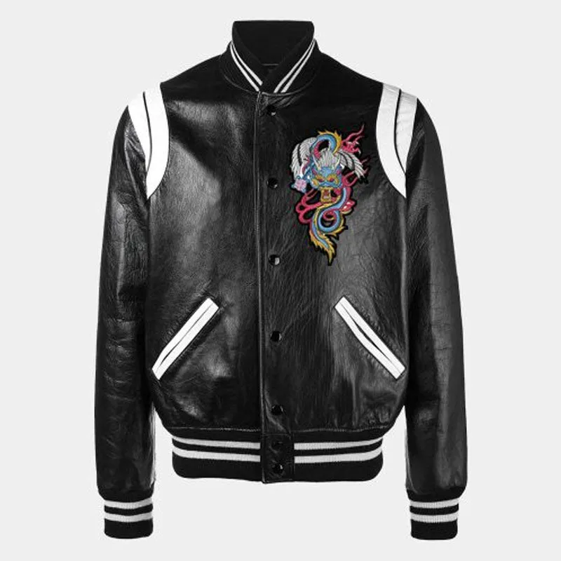 Best High Quality Saint Laurent Leather Varsity Jacket