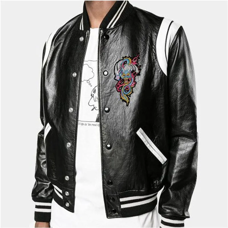 Best High Quality Saint Laurent Leather Varsity Jacket