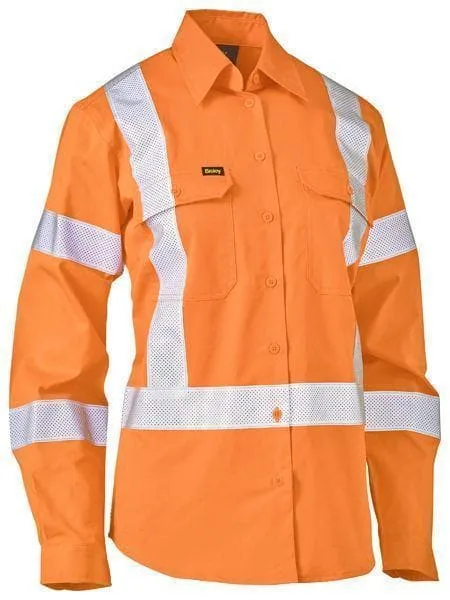 Bisley Women's Taped X Back Lightweight Hi Vis Drill Rail Shirt BL6166XT