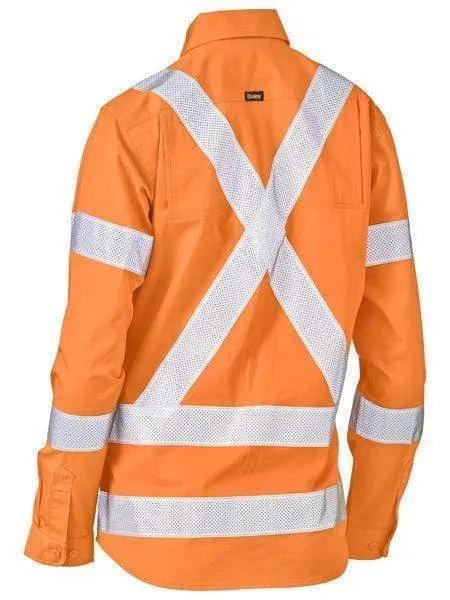 Bisley Women's Taped X Back Lightweight Hi Vis Drill Rail Shirt BL6166XT