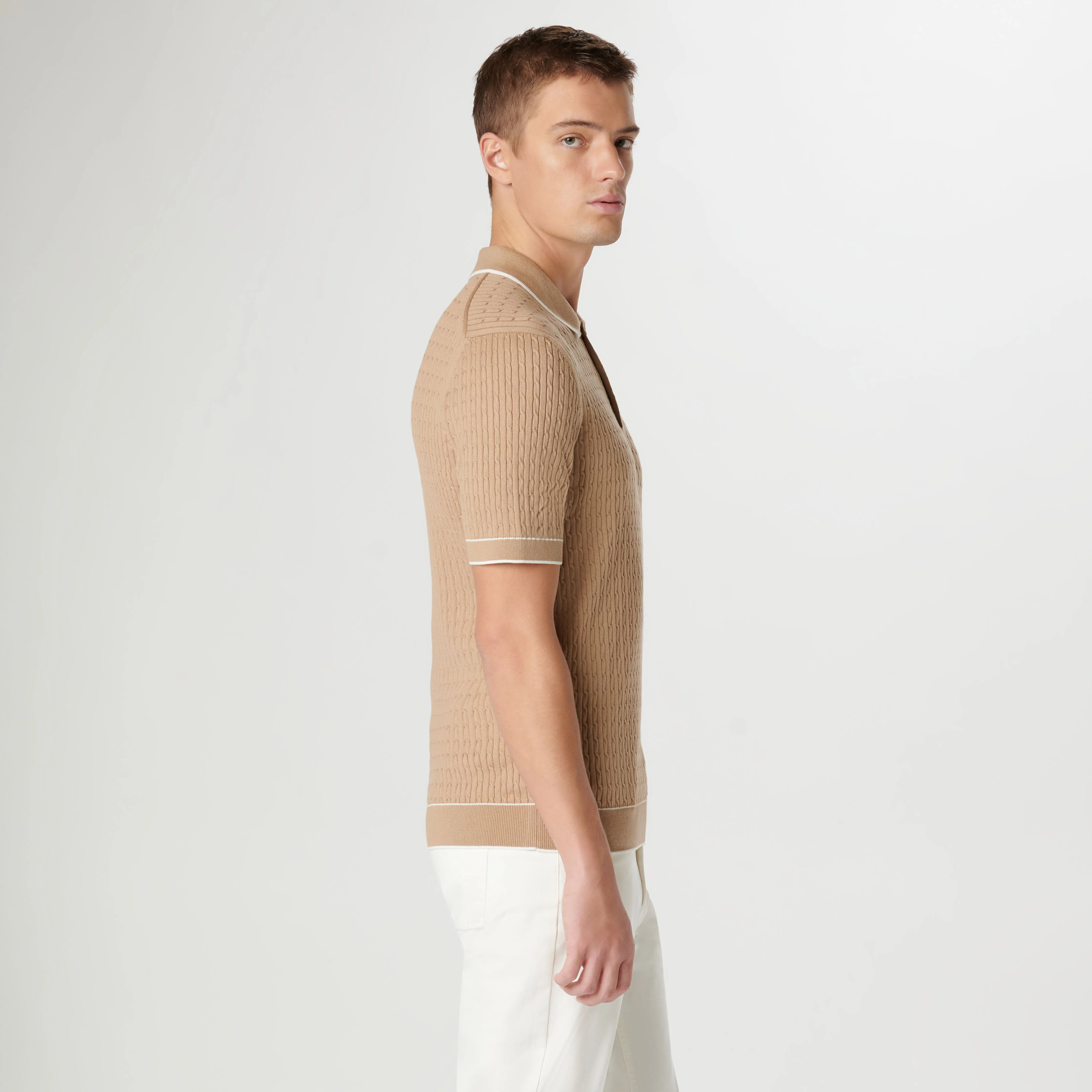 Cable Stitch Short Sleeve Polo Sweater