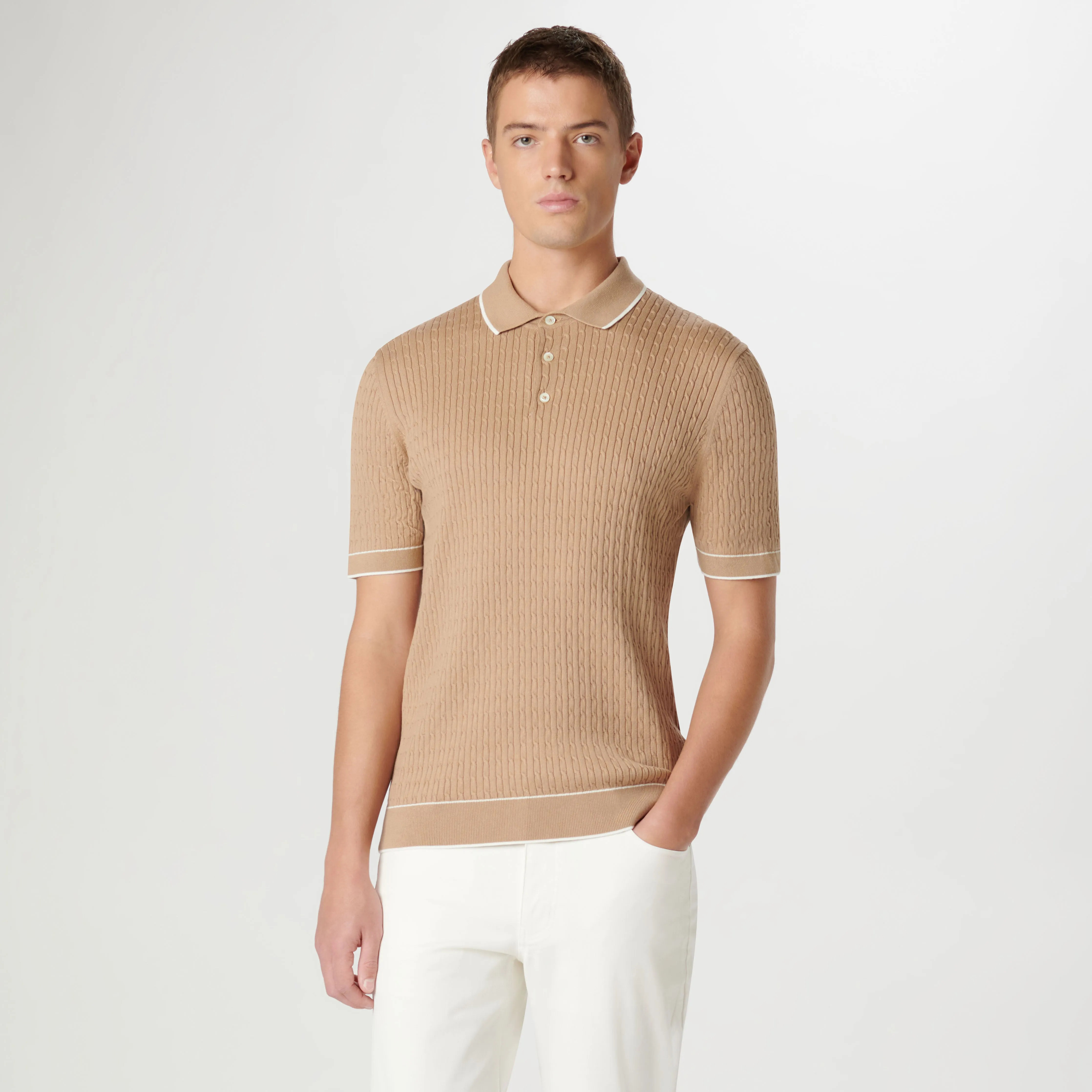 Cable Stitch Short Sleeve Polo Sweater