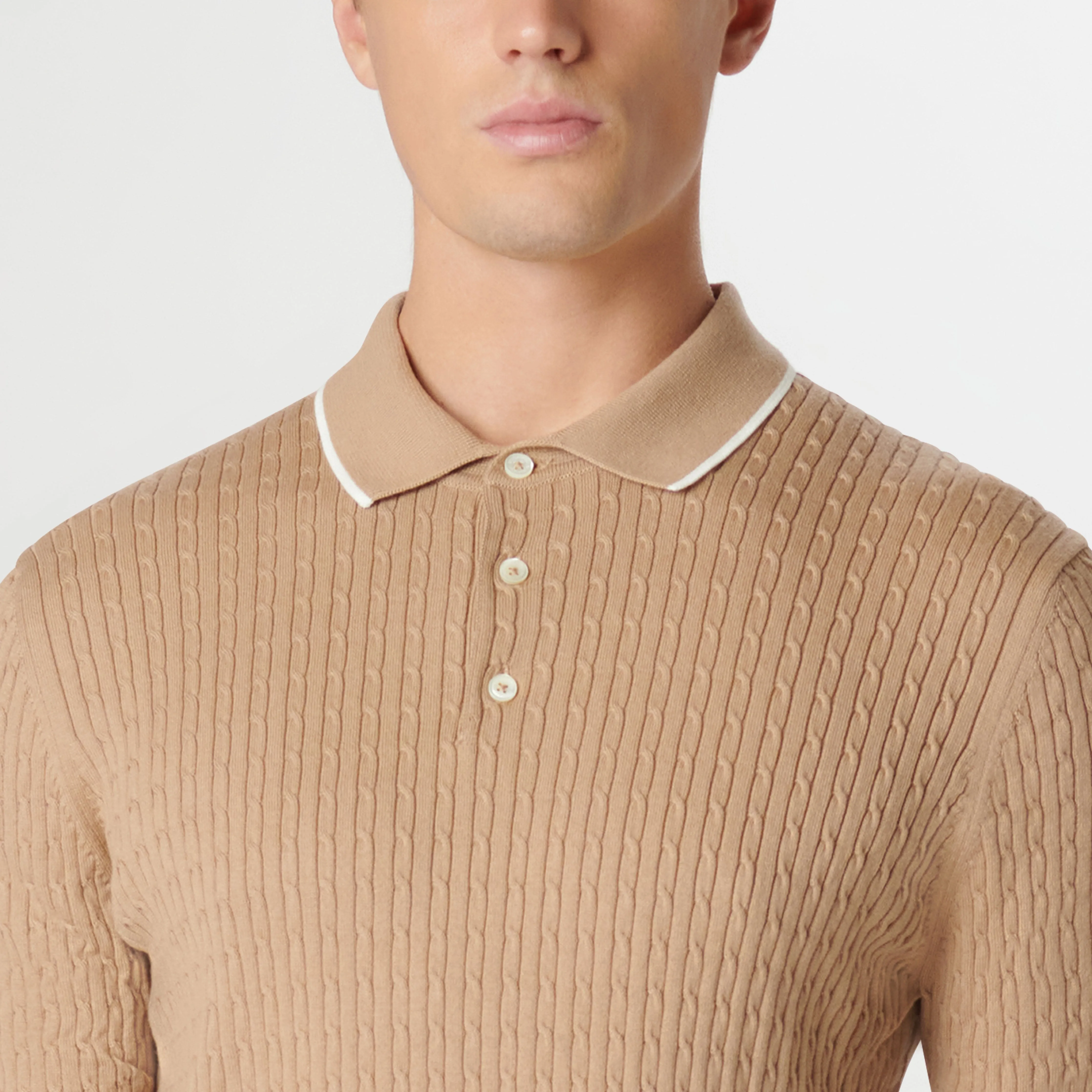 Cable Stitch Short Sleeve Polo Sweater