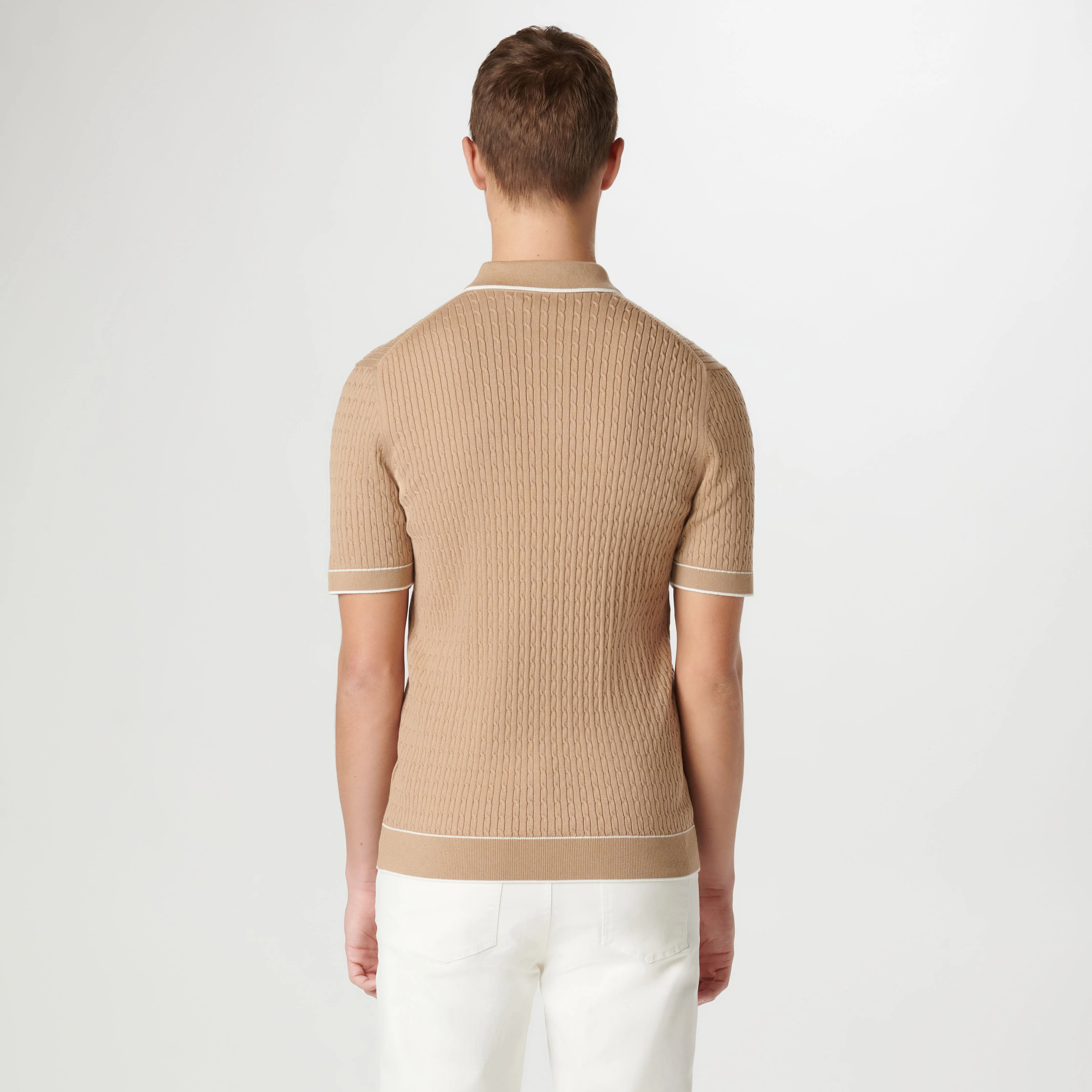 Cable Stitch Short Sleeve Polo Sweater