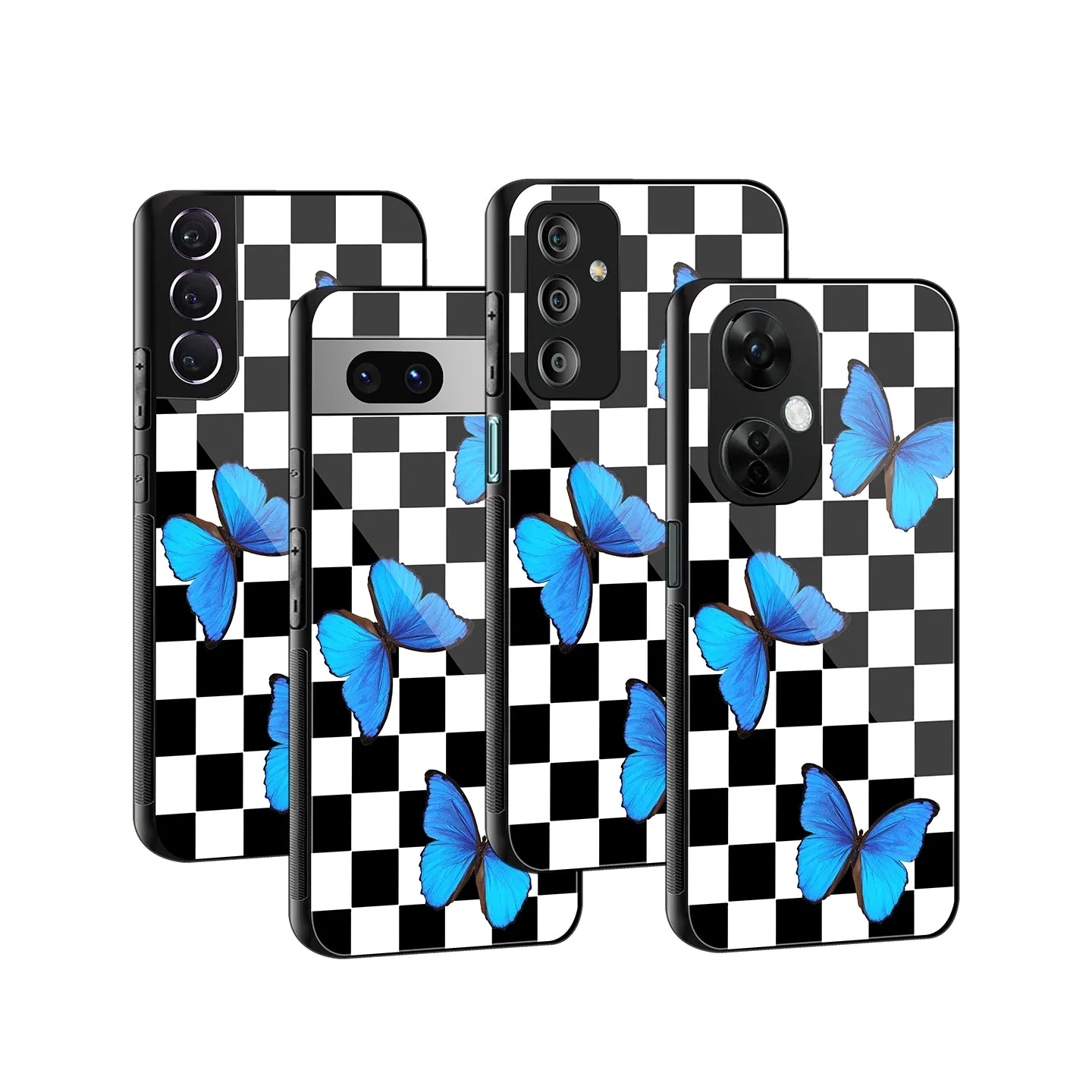 Checkered Butterflies Phone Cover | Glass Case