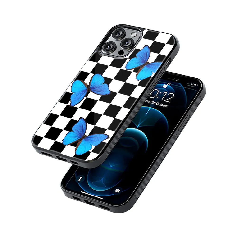 Checkered Butterflies Phone Cover | Glass Case