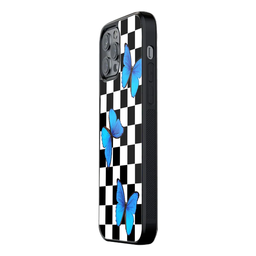 Checkered Butterflies Phone Cover | Glass Case