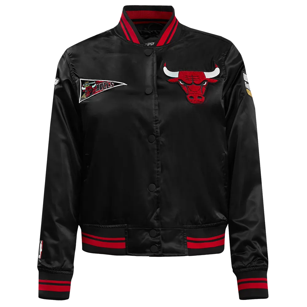 CHICAGO BULLS RETRO CLASSIC BB RIB SATIN JACKET (BLACK/RED/BLACK)