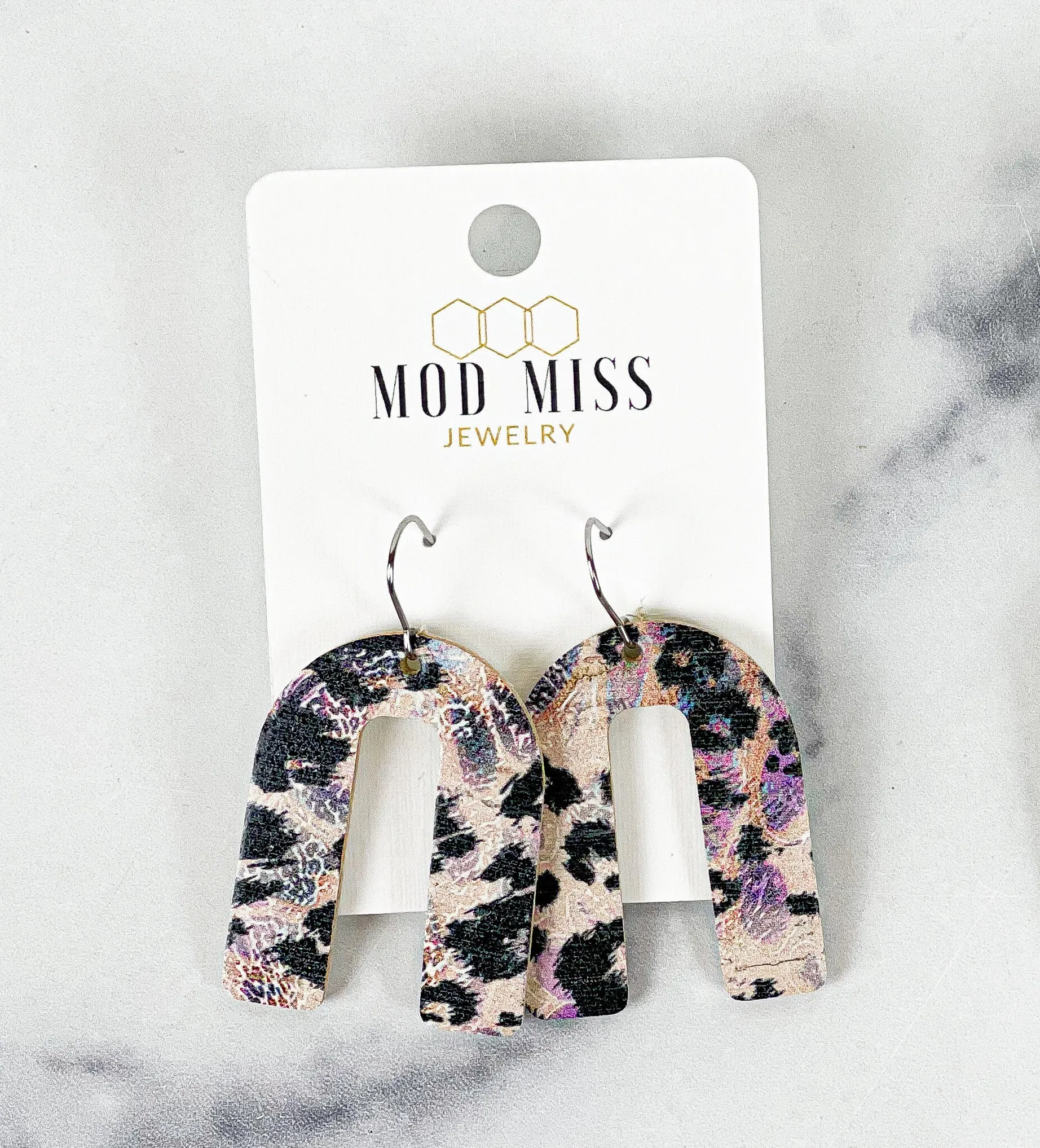 Cork Leather Arch Earring Leopard Fiesta