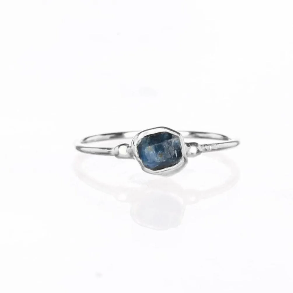 Dainty Raw Sapphire Ring in Sterling Silver