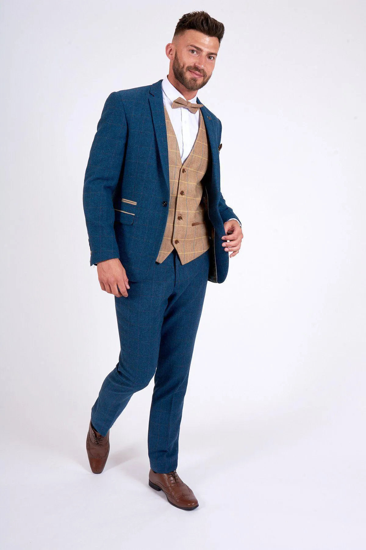 DION - Blue Tweed Check Suit With DX7 Oak Waistcoat