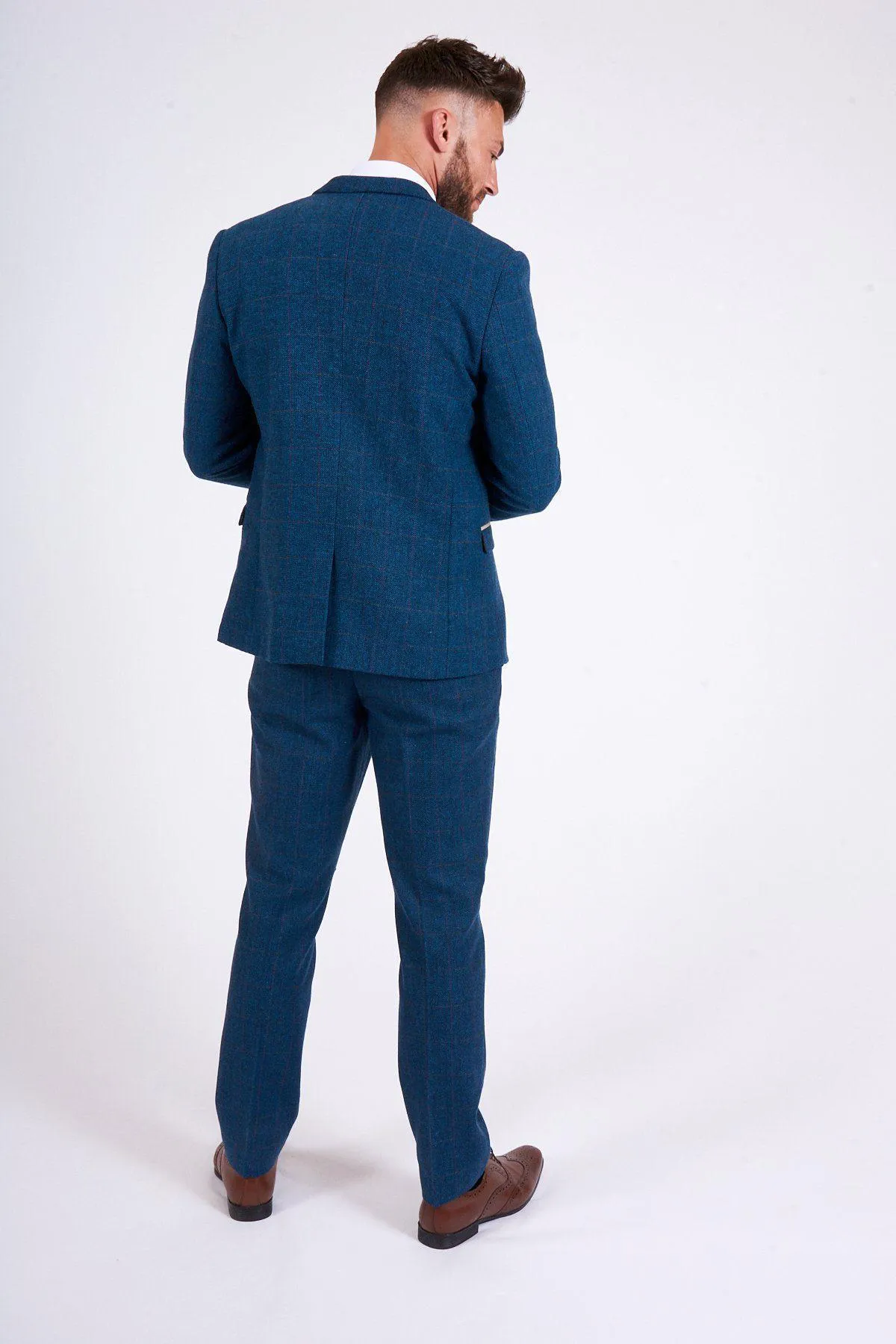 DION - Blue Tweed Check Suit With DX7 Oak Waistcoat