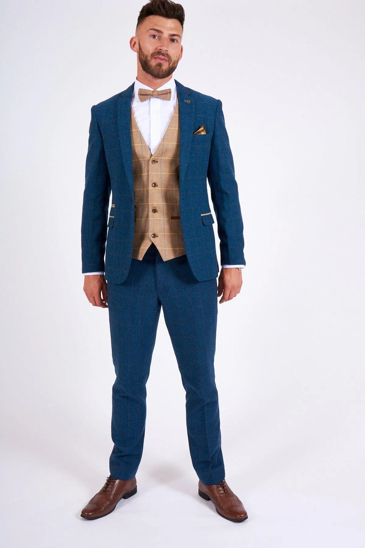 DION - Blue Tweed Check Suit With DX7 Oak Waistcoat