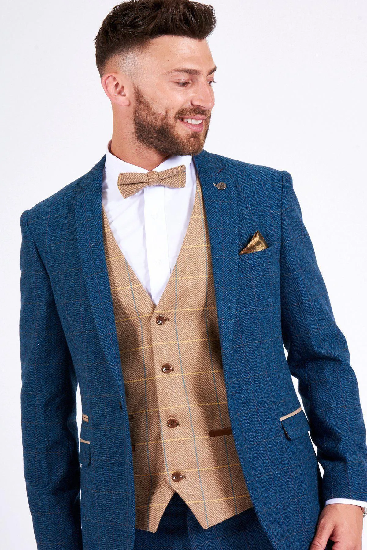 DION - Blue Tweed Check Suit With DX7 Oak Waistcoat