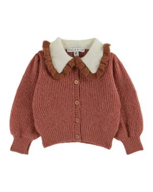 Emile et Ida Pink Ruffled-Neck Cardigan