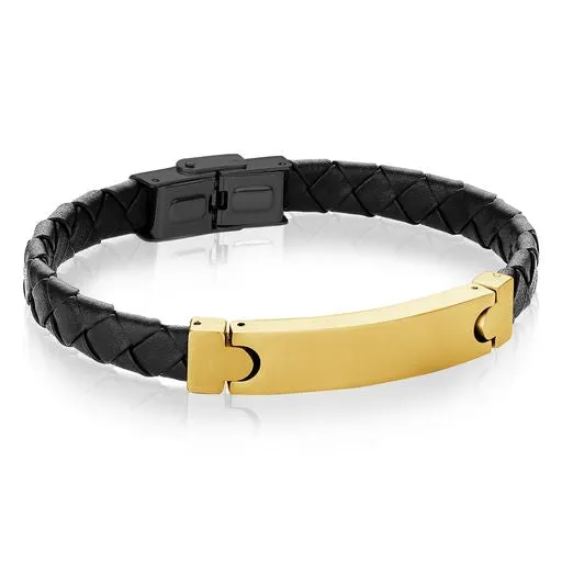 Engravable - Stainless Steel Leather ID Bracelet