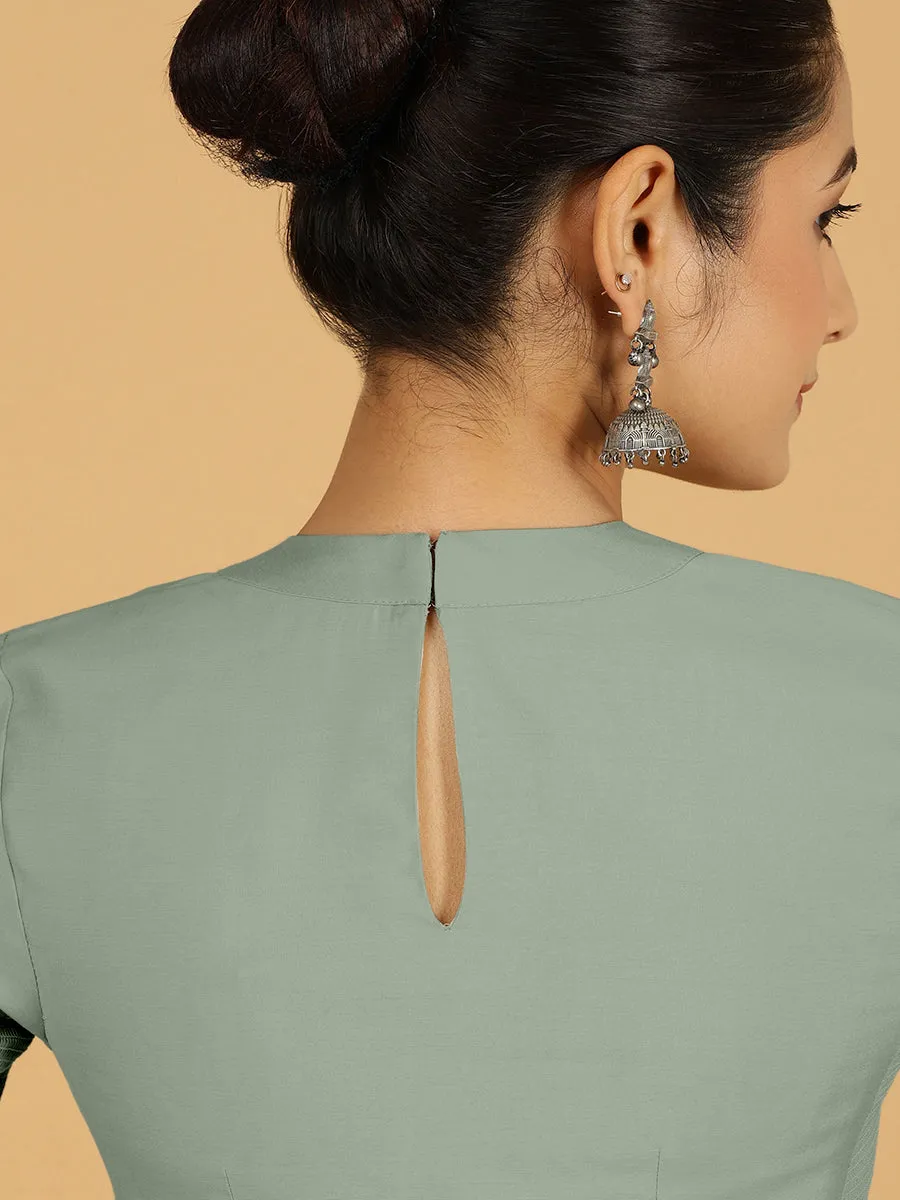 Farida x Rozaana | Regular Sleeves Saree Blouse in Mint Green