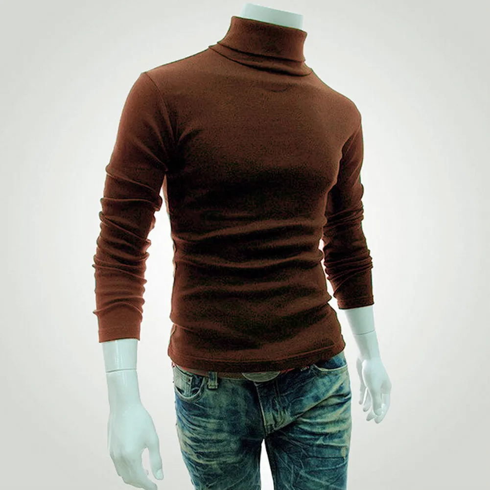 Fashion Casual Men's Autumn Winter Warm Cotton Blend High Neck Pullover Jumper Solid Sweater Tops Turtleneck