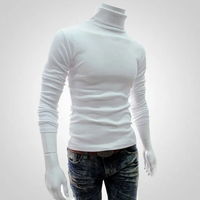 Fashion Casual Men's Autumn Winter Warm Cotton Blend High Neck Pullover Jumper Solid Sweater Tops Turtleneck