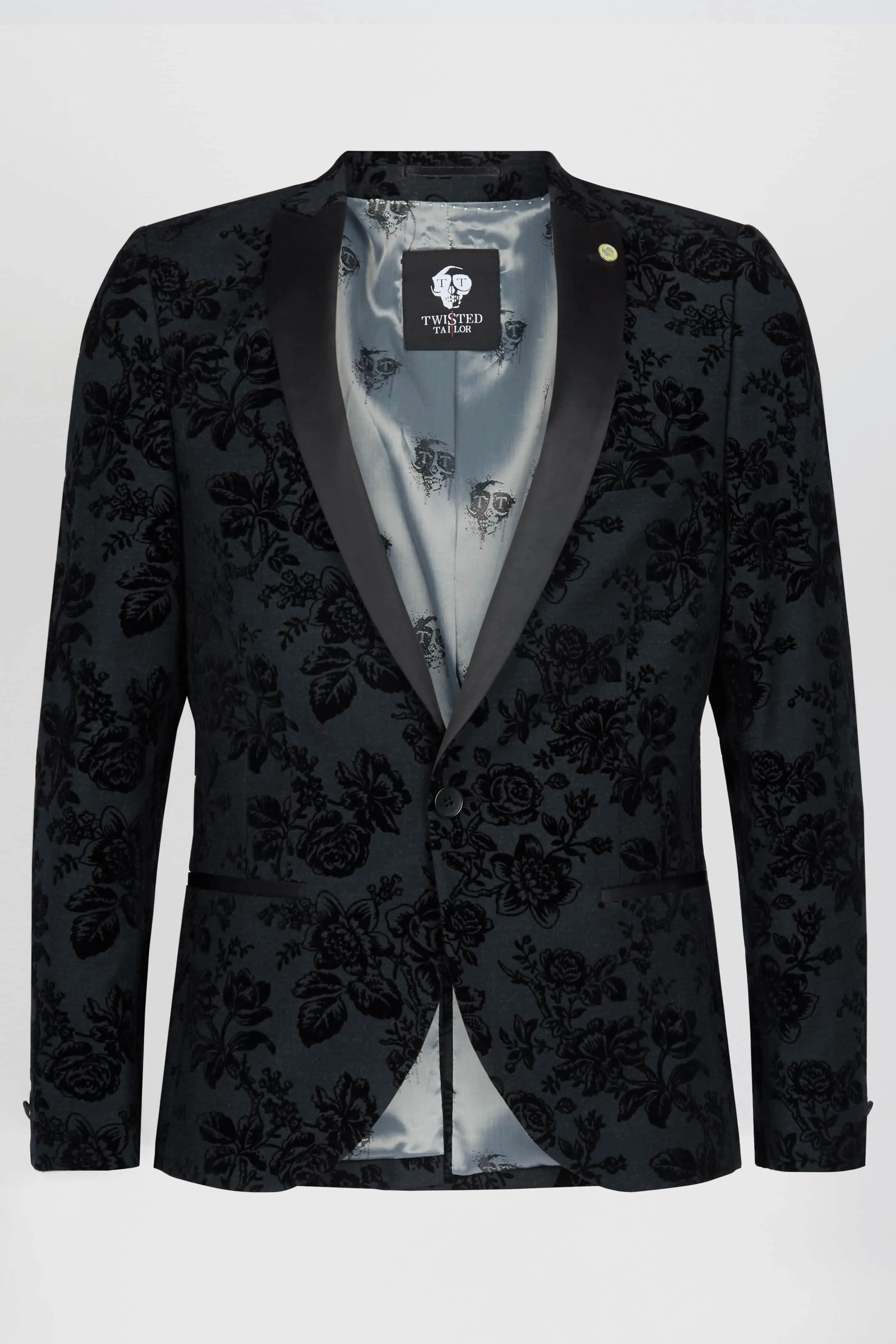 Fleet Skinny Fit Black Floral Tuxedo Jacket