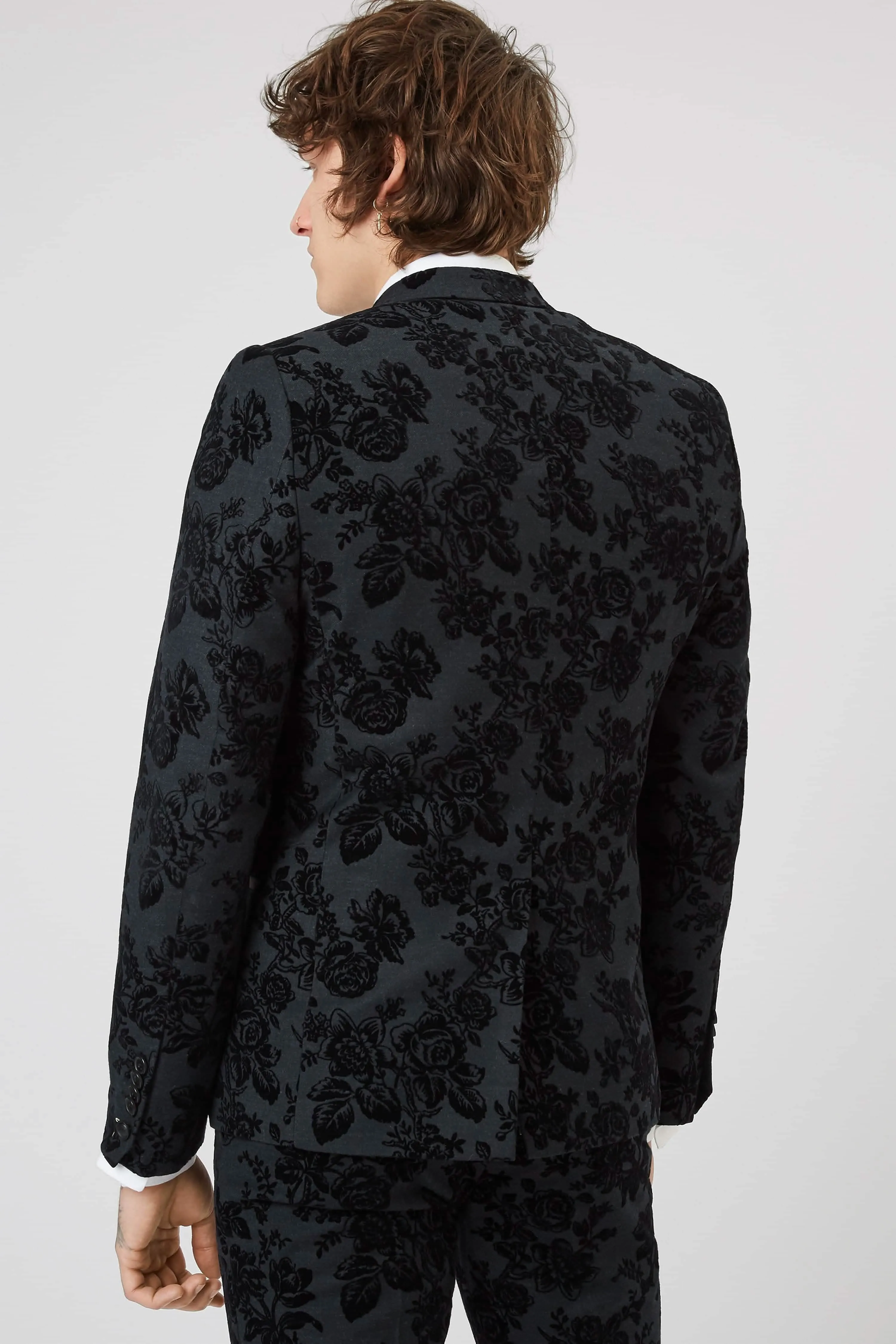 Fleet Skinny Fit Black Floral Tuxedo Jacket