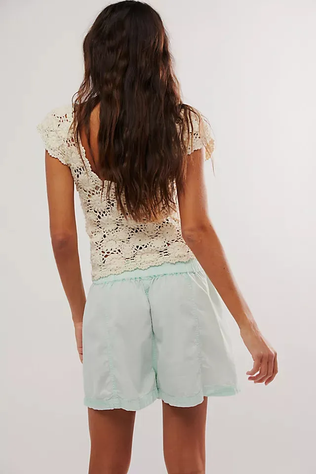 Free People Get Free Poplin Pull-On Shorts - Mineral Sea