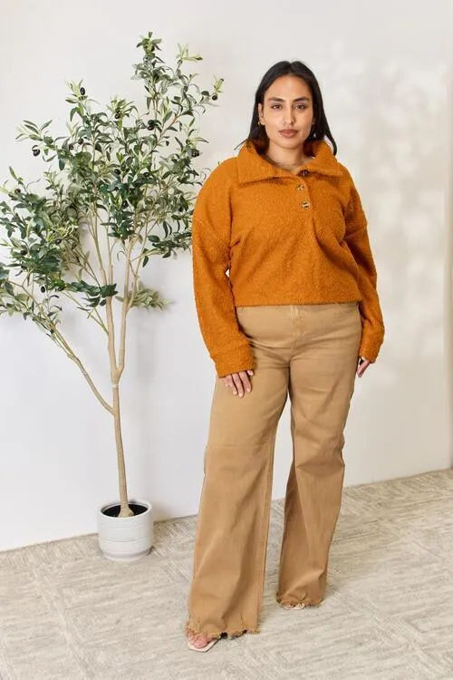 Full Size Half Button Turtleneck Sweatshirt