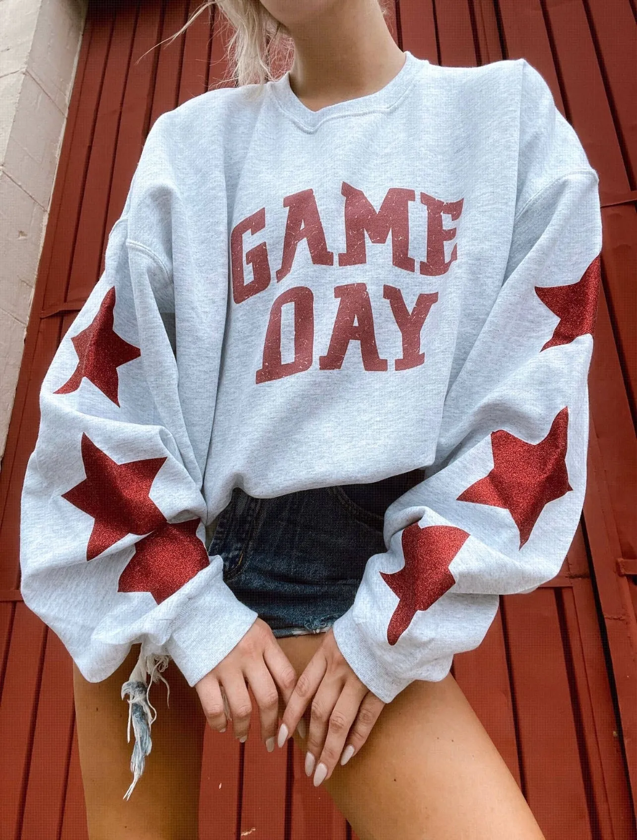 Game Day Distressed Vintage Couture Crewneck Sweatshirt