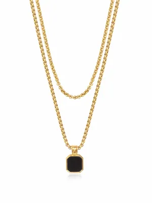 Gold Necklace Layer with 3mm Box Chain and Onyx Square Necklace