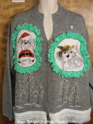 Gray Forest Cat Christmas Sweater