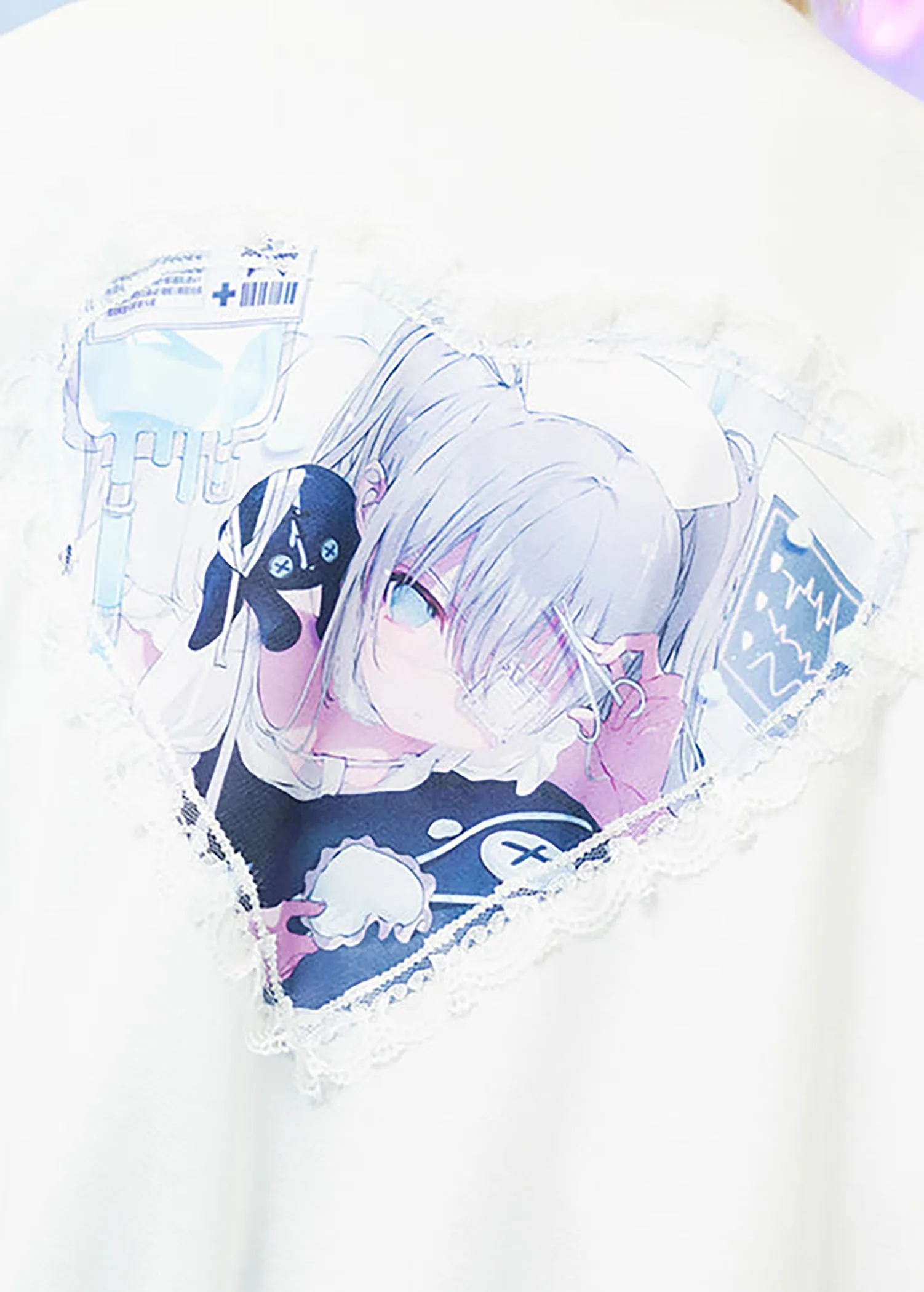 Healing Hearts Oversized Anime Zip Up Jacket in White