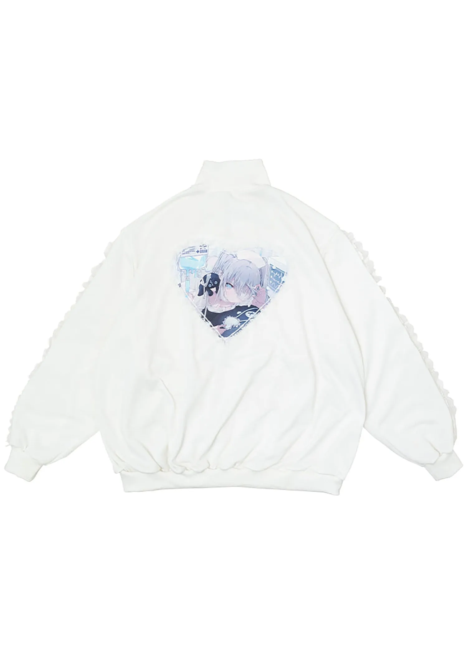 Healing Hearts Oversized Anime Zip Up Jacket in White