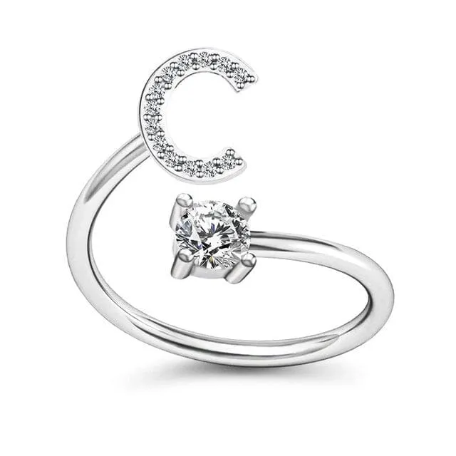 Initial Letter Alphabet A-Z Ring - 925 Sterling Silver