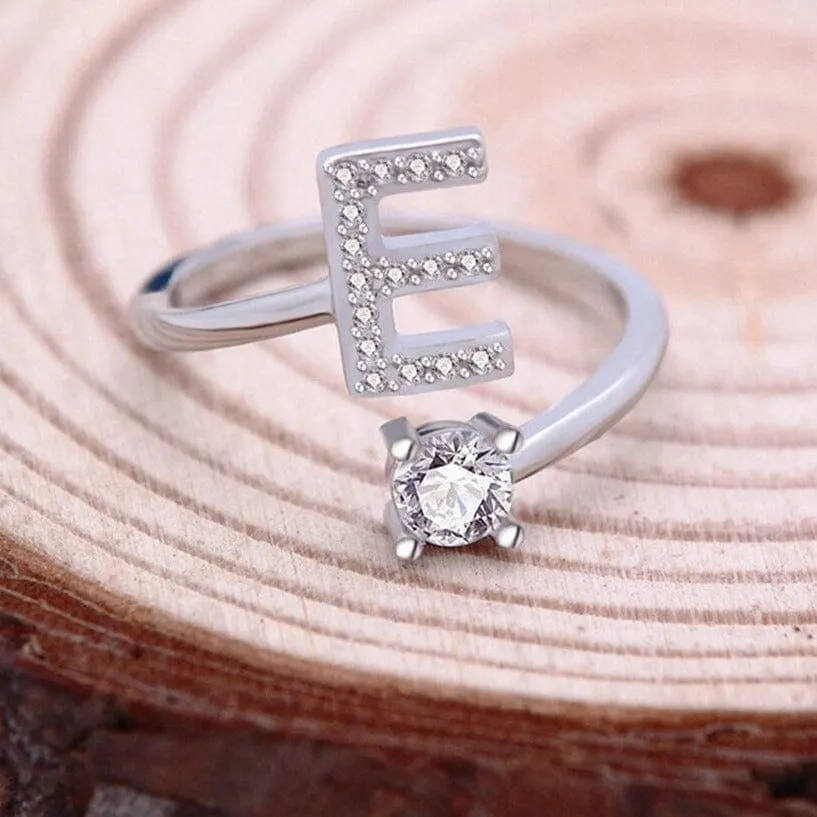 Initial Letter Alphabet A-Z Ring - 925 Sterling Silver