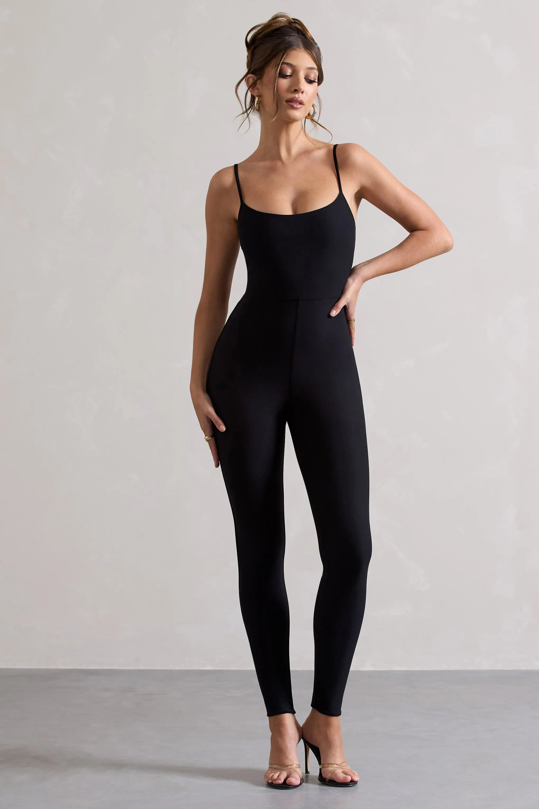 Kat | Black Strappy Skinny-Leg Unitard