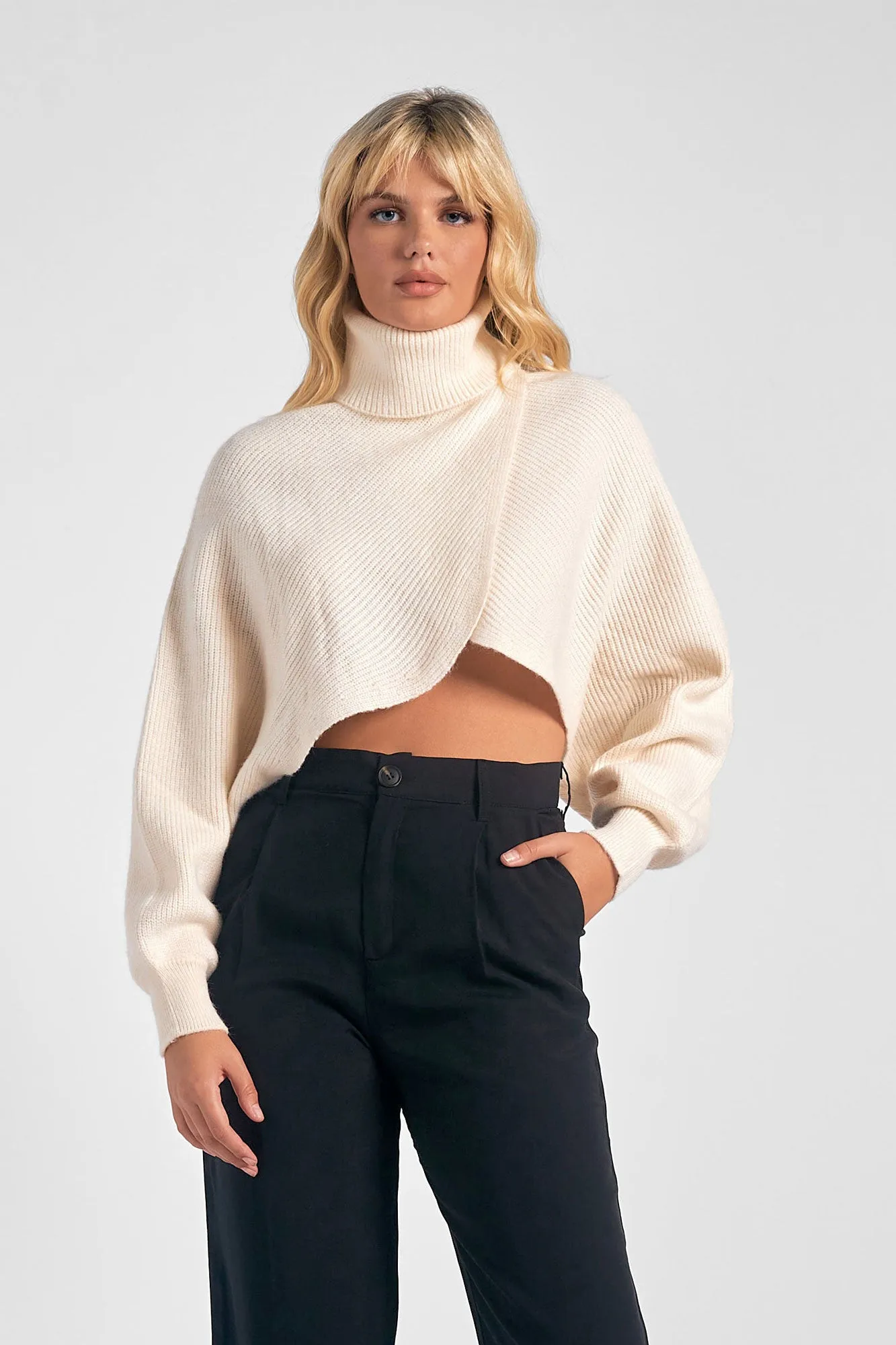 Kinsley Wrap Turtleneck Sweater White